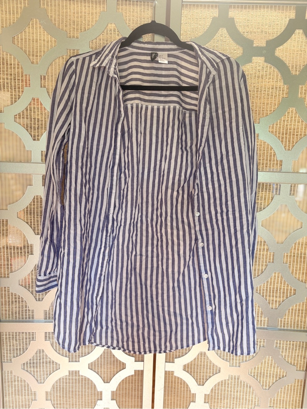 Divided Blue and White Striped Button-Down Shirt